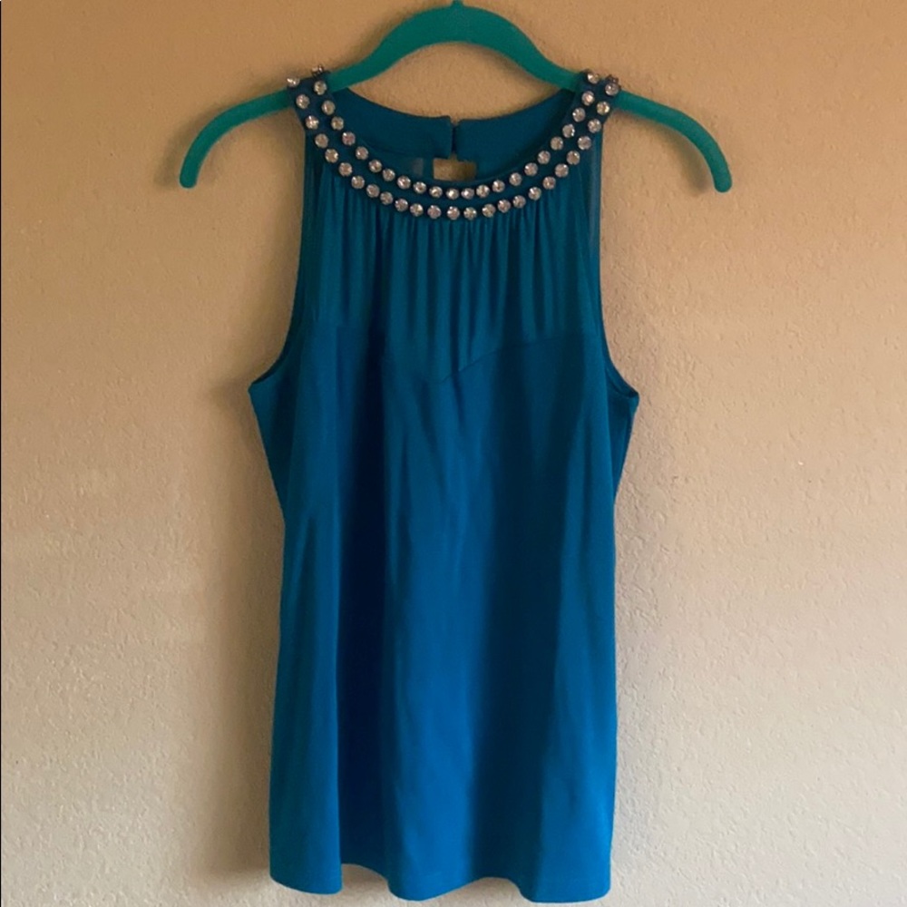 Teal Tank with Bling Around Neck
